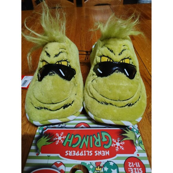 Dr Seuss The Grinch w/glasses slip-on slippers Christmas men's size 11 - 12 - Picture 1 of 4